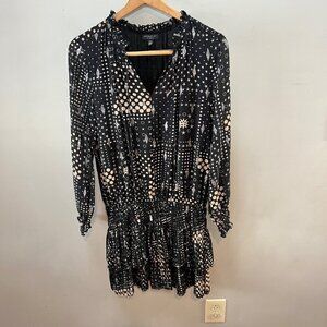 Current Air Los Angeles Star & Dot Drop Waist Print Dress M Polyester‎ Black-  M